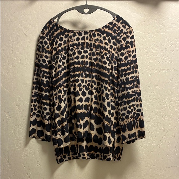 Maeve Tops - Maeve Black & Tan Animal Print Blouse, Size Medium